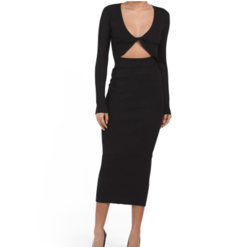 NWT HOUSE OF HARLOW Twist Front Long Sleeve Ribbed Knit Dress Large l